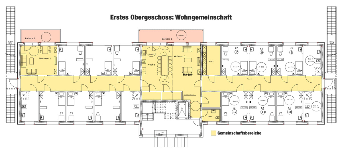 Erstes Obergeschoss: Wohngemeinschaft